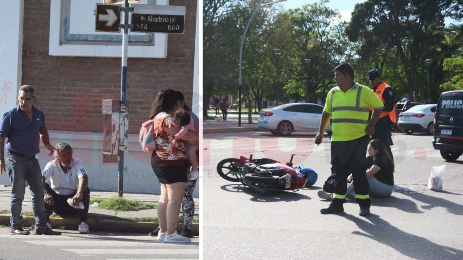 Choque de moto y bicicleta en Rivadavia y Alem dejó dos hospitalizados