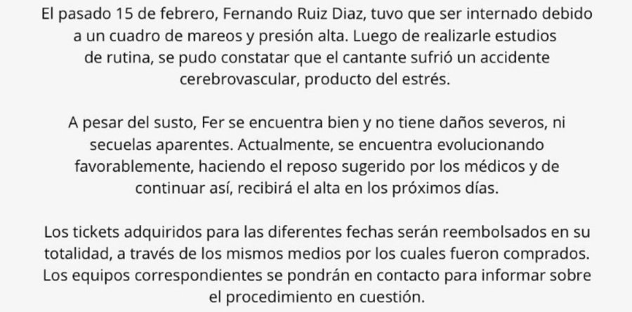 <b>El comunicado oficial de la banda.</b>
