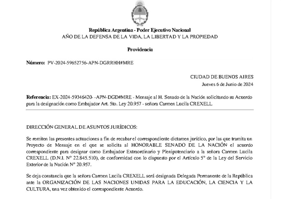 El pliego con la designaci&oacute;n.