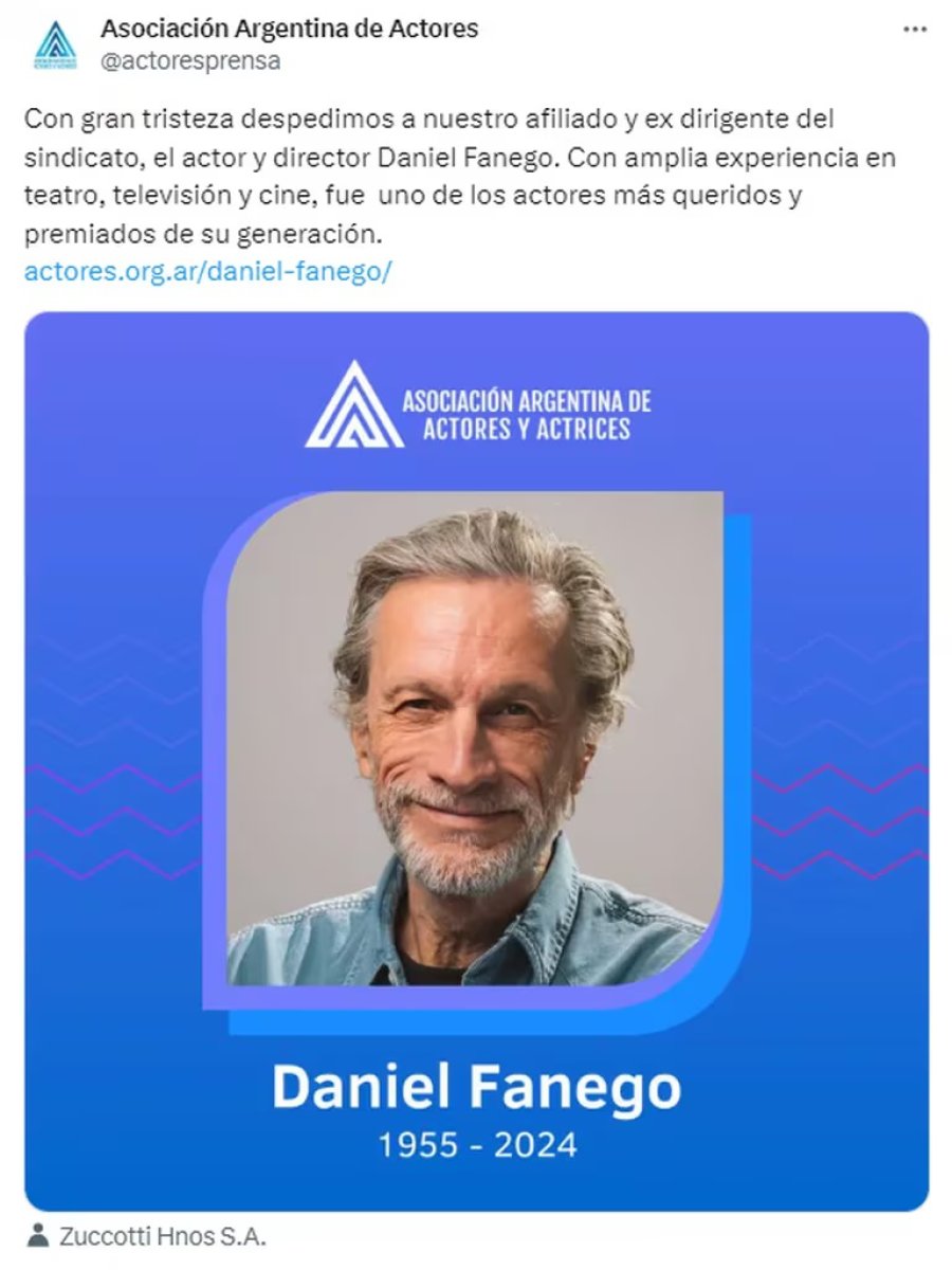 El posteo que le dedico la Asociación de Actores Argentinos en sus redes.