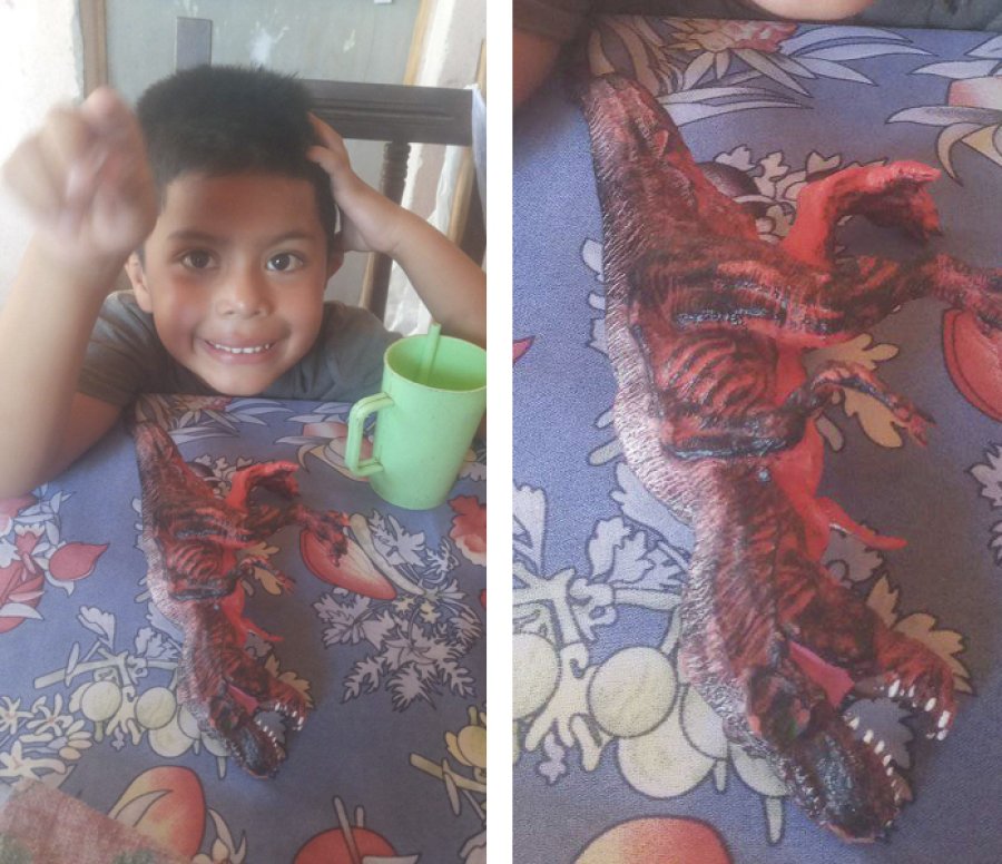 El dinosaruio de juguete es muy importante para Jes&uacute;s.