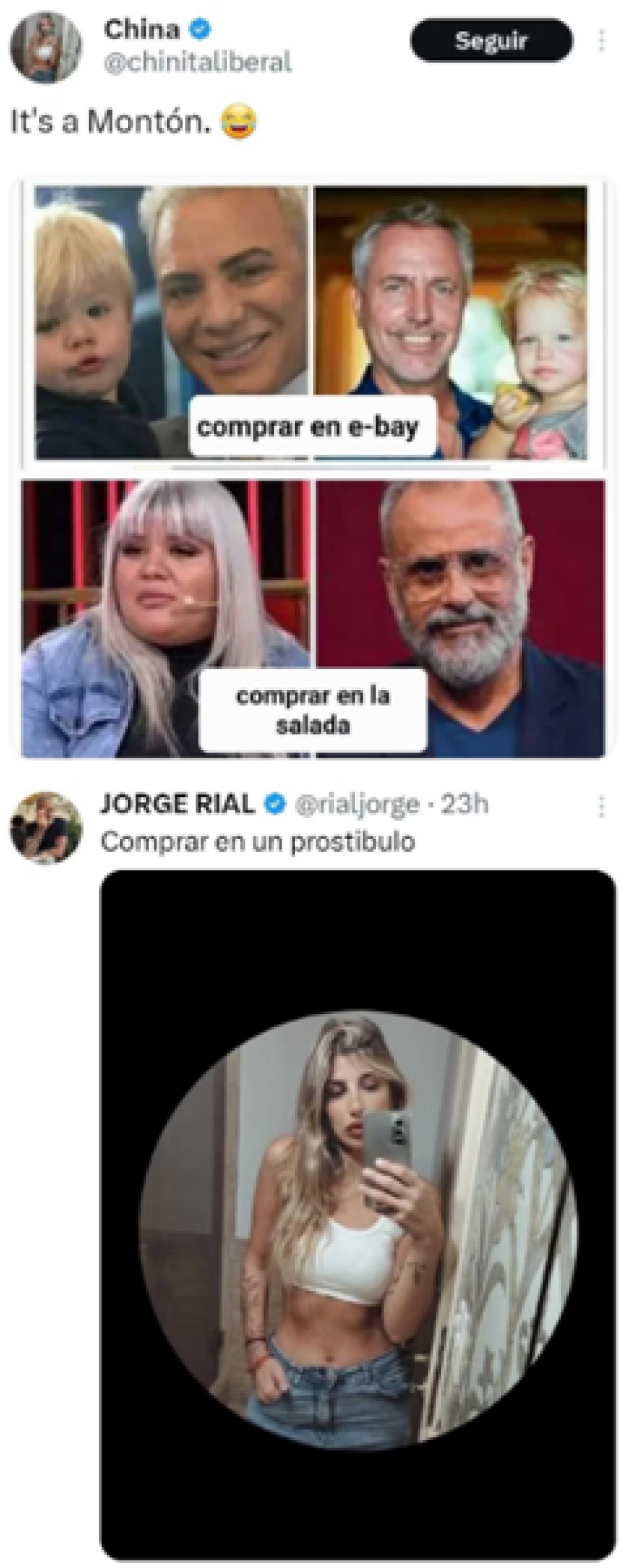 El meme que subi&oacute; la usuaria y la respuesta de Jorge.