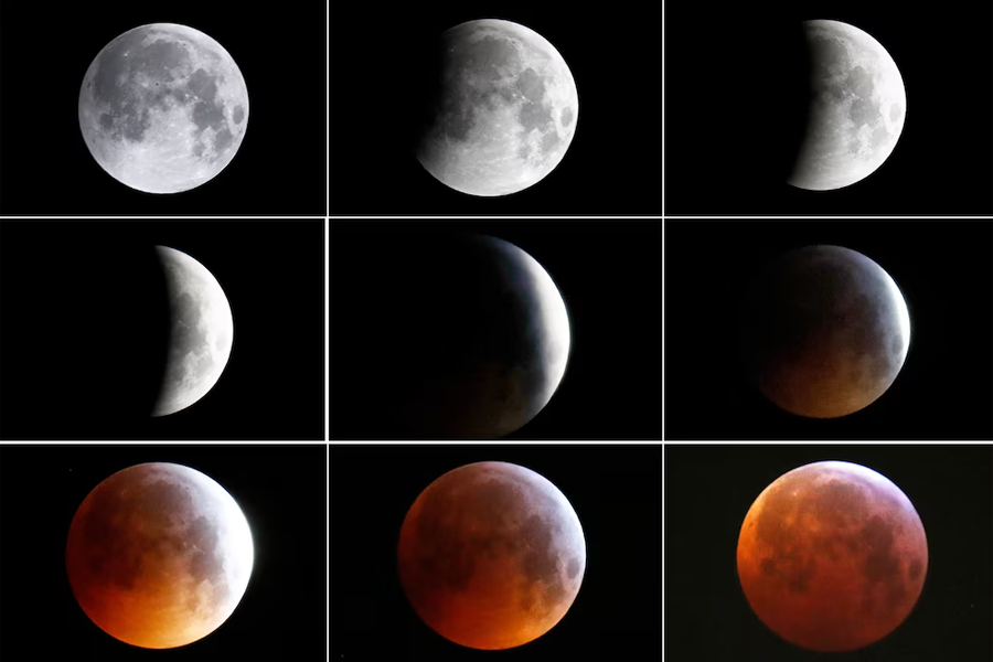 Secuencia de un eclipse lunar total. (Reuters)