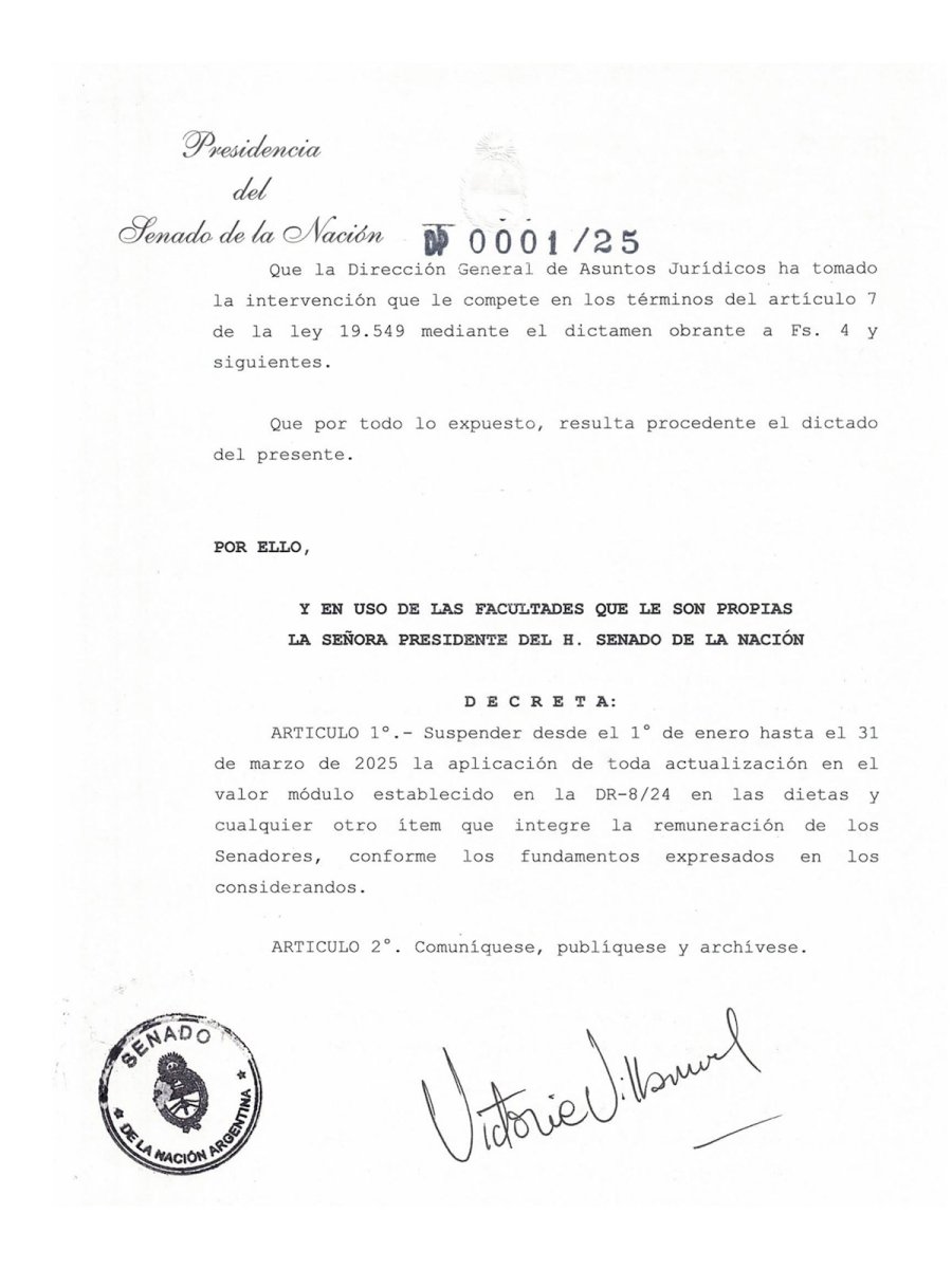 La &uacute;ltima vez fren&oacute; Villarruel, ahora queda en manos de los senadores
