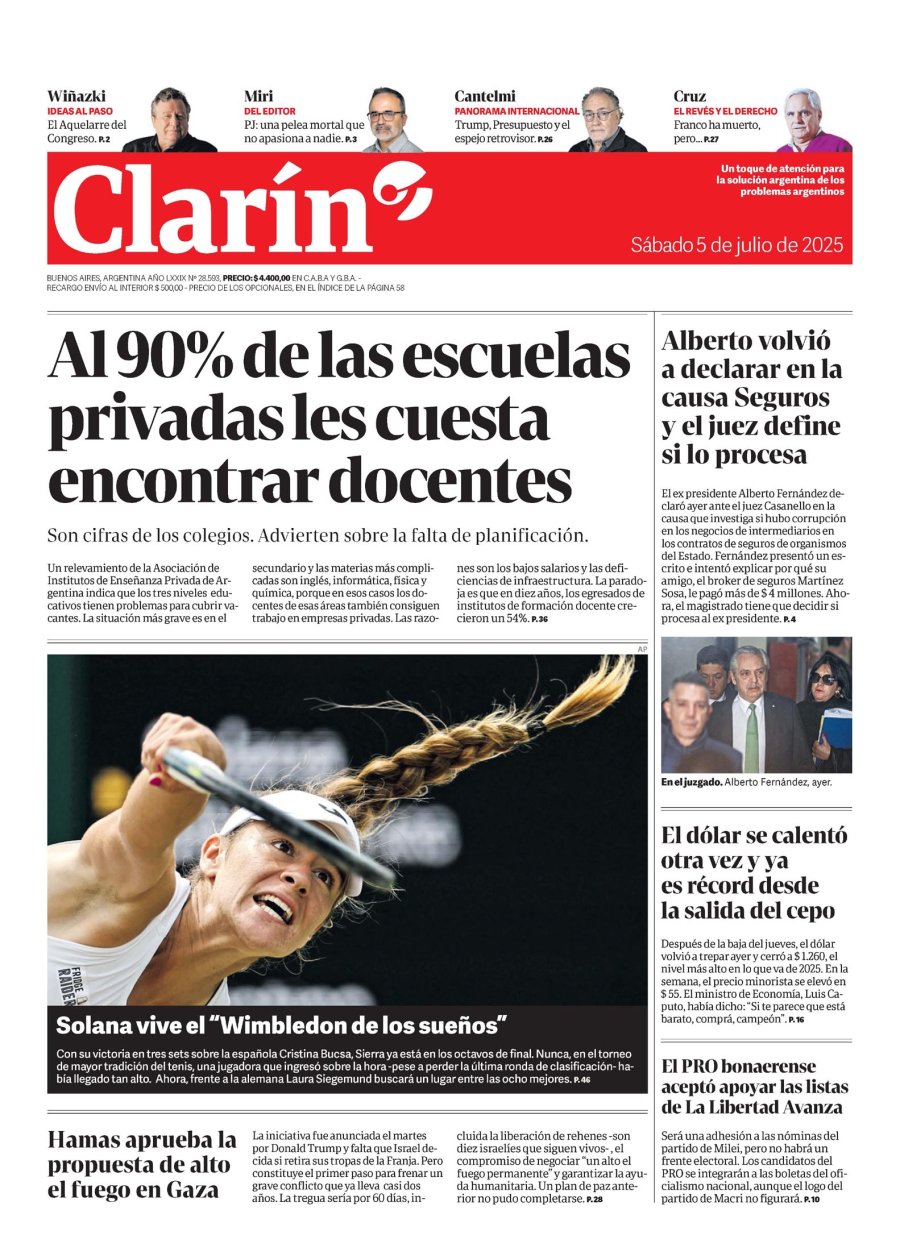 Tapa del suplemento papel
