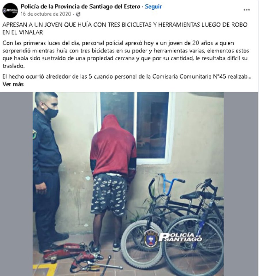 <b>En octubre de 2020 lo apresaron por robar en B&ordm; El Vinalar.</b>