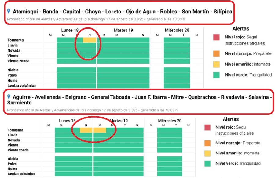 <b>Las zonas alcanzadas por la advertencia.</b>