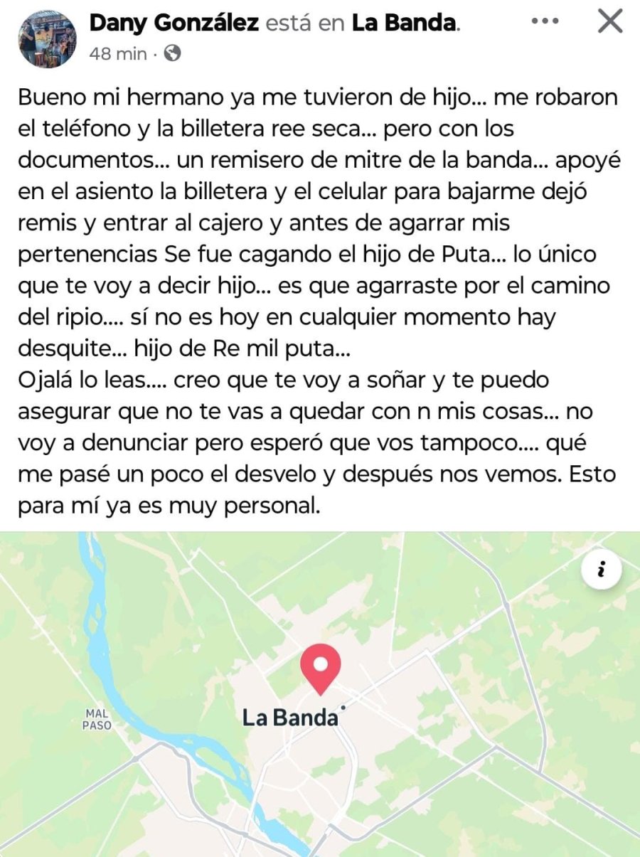 <b>El posteo del damnificado.</b>