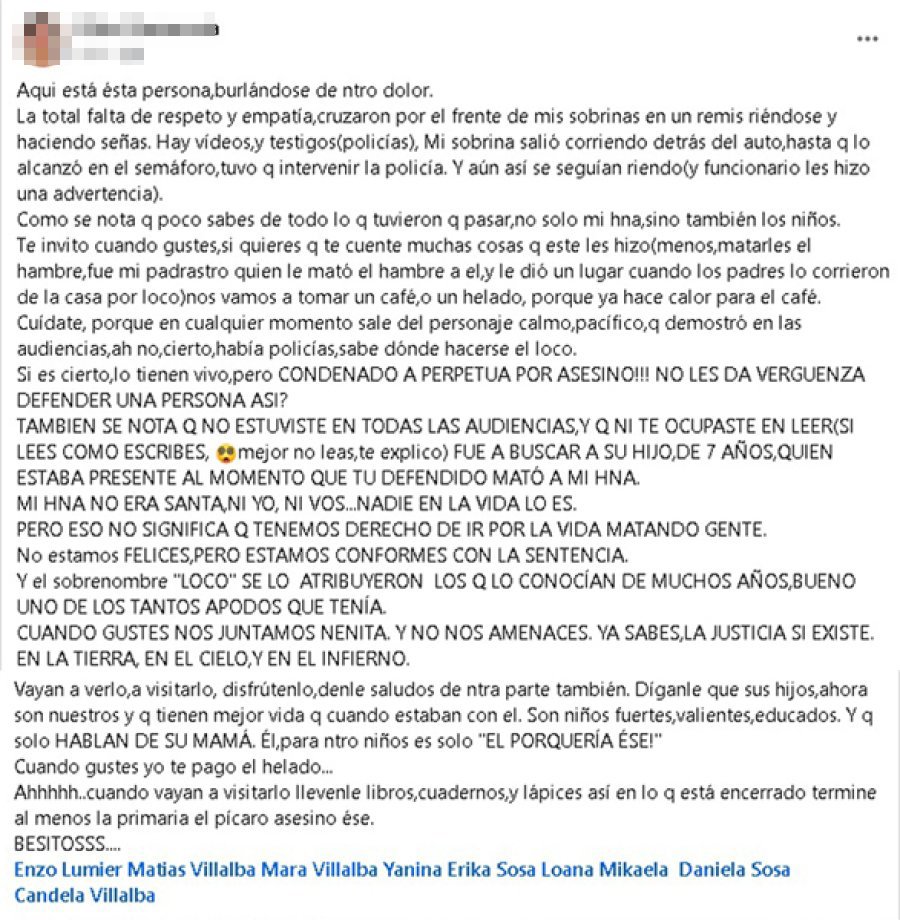 <b>El posteo de una familiar de Daiana.</b>