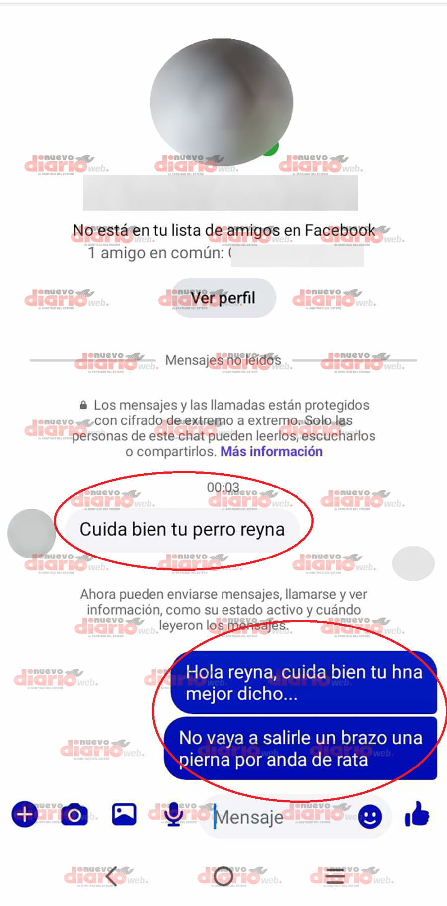 <b>El chat que nos comparti&oacute; la joven que recibi&oacute; la presunta amenaza.</b>