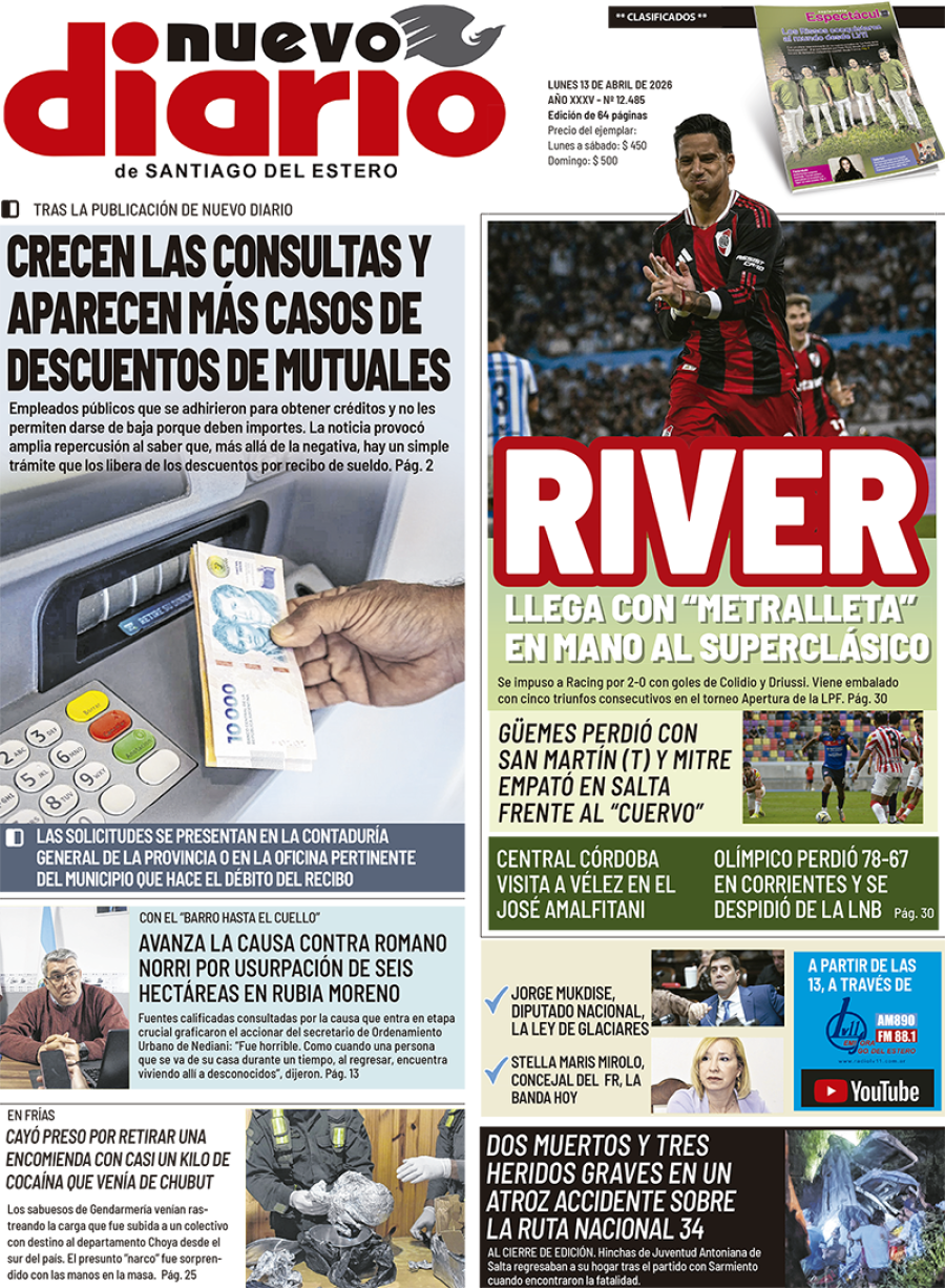 <b>La tapa del pasado 13 de abril.</b>