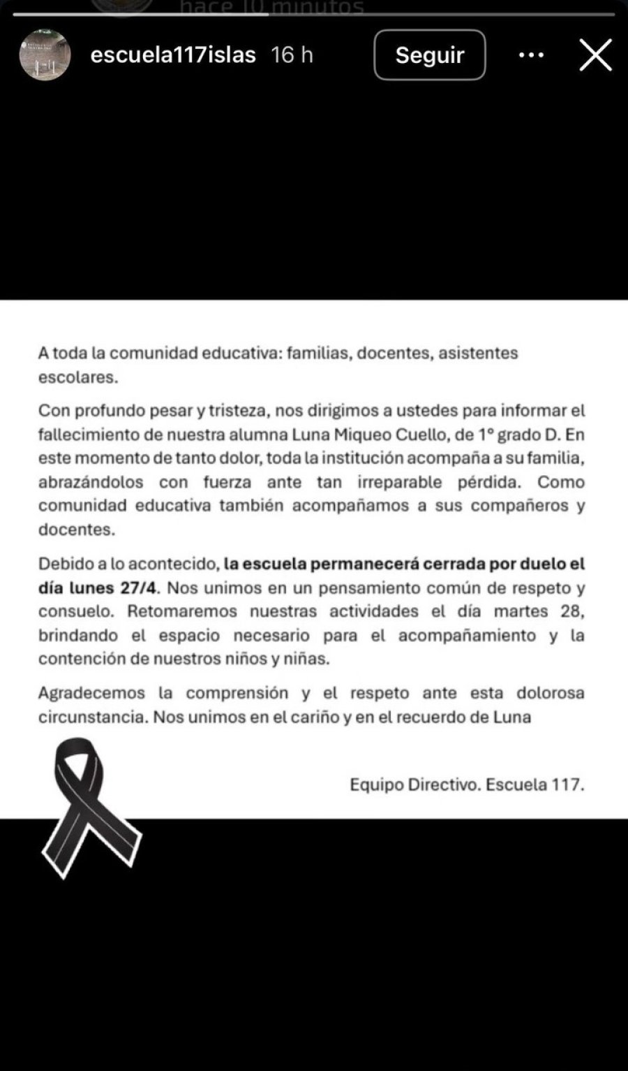 El posteo de la escuela en Instagram.