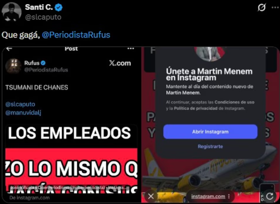 El tuit de Santiago Caputo contra una cuenta an&oacute;nima que en su entorno atribuyeron al karinismo.