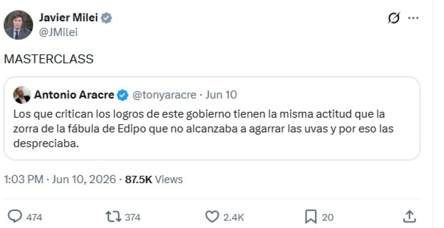 El posteo que retuite&oacute; el presidente, calific&aacute;ndolo de 