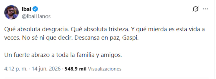 Ibai Llanos despidi&oacute; a Gaspi con un emotivo mensaje que r&aacute;pidamente se viraliz&oacute; en redes sociales.