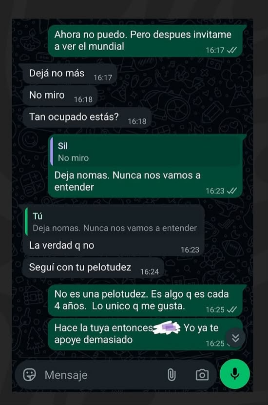 La conversaci&oacute;n de la pareja.