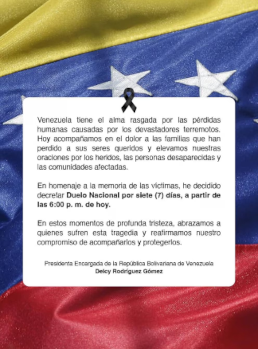 El mensaje de la jefa del chavismo, Delcy Rodríguez en su cuenta de Telegram.