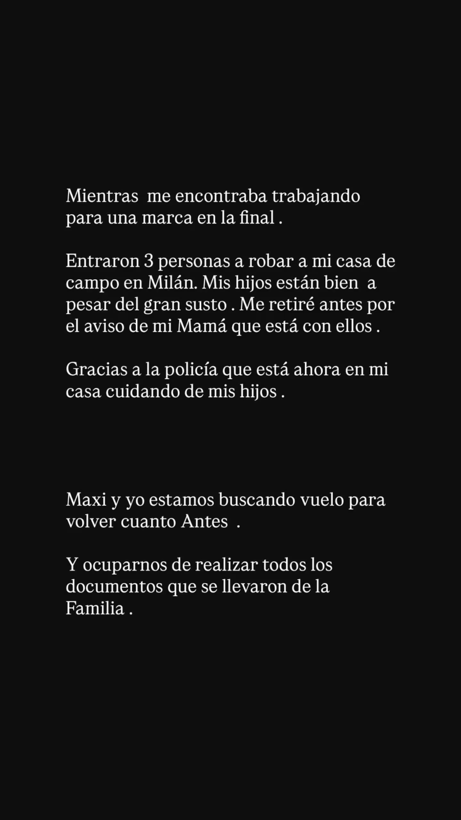 <i>El posteo de Wanda en sus redes.</i>