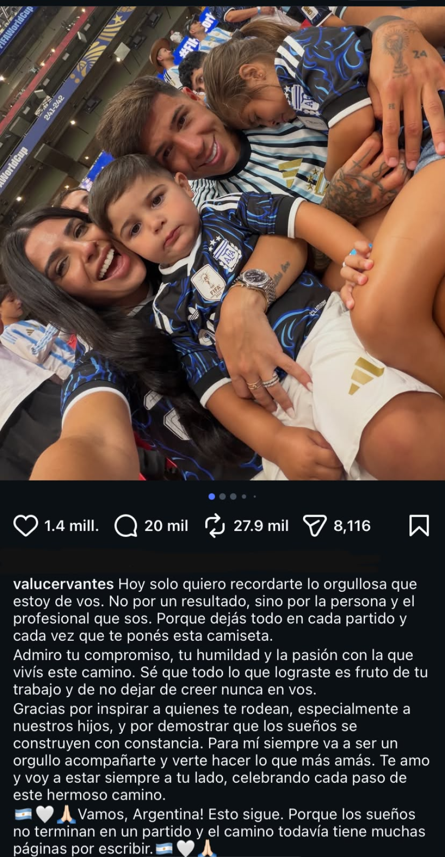 <i>El posteo de Valentina en sus redes.</i>