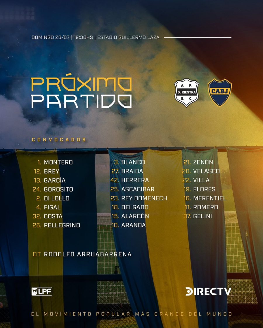 <i>La formaci&oacute;n de Boca para el partido contra Riestra (foto: X/BocaJrs)</i>